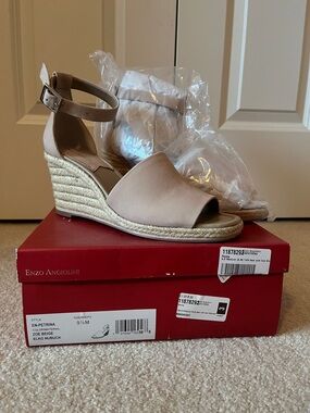 Enzo Angiolini Beige Espadrille Ankle-Strap leather Wedge Sandals